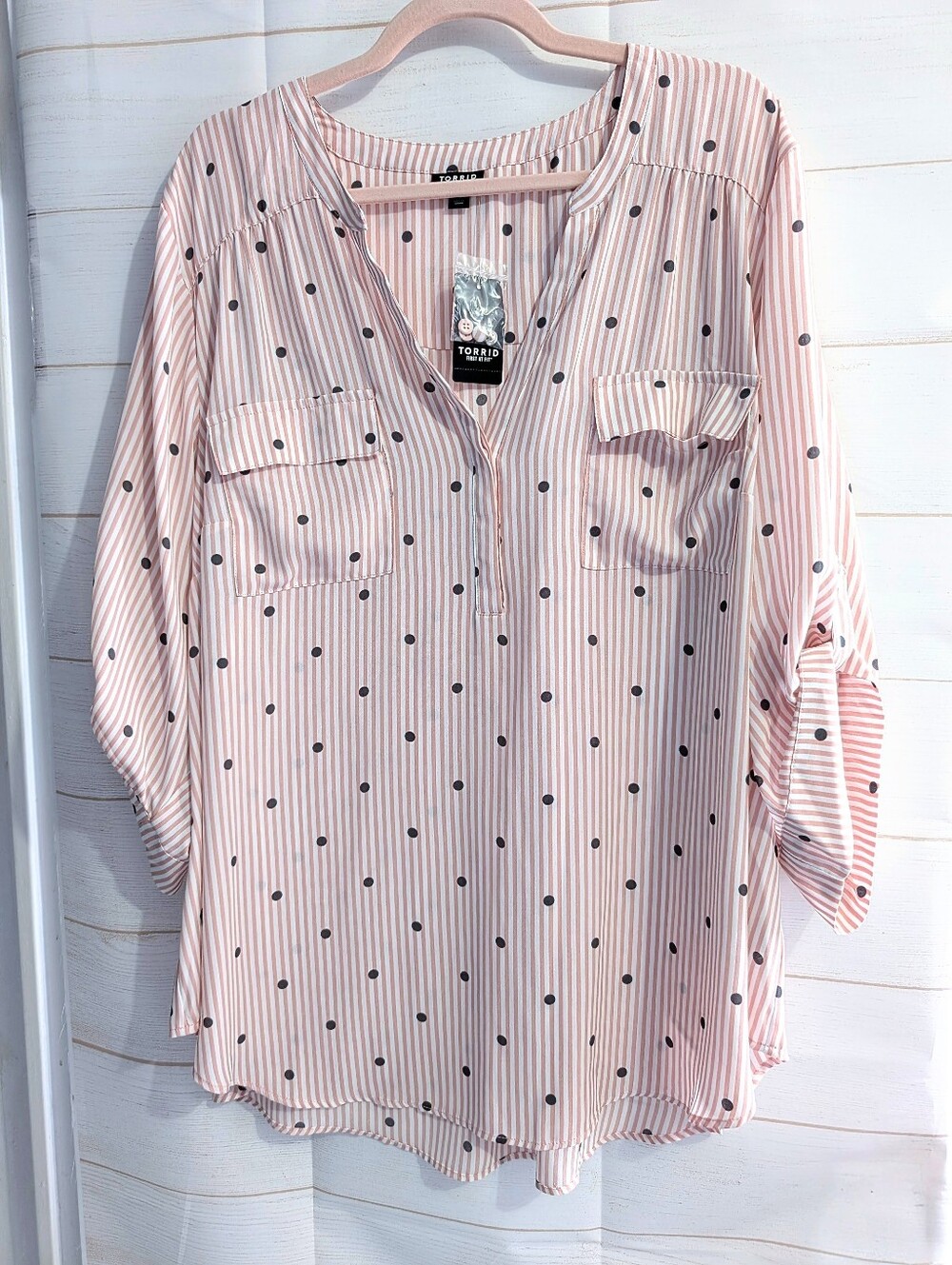 Torrid Pink Striped Blouse with Black Polka Dots Plus Size 4X